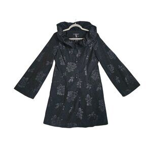 Arden B Womens Floral Embossed Black Coat Size S With Button Closure & High Coll